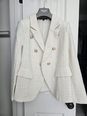 Veronica Beard Women's White Tweed Double-Breasted Blazer